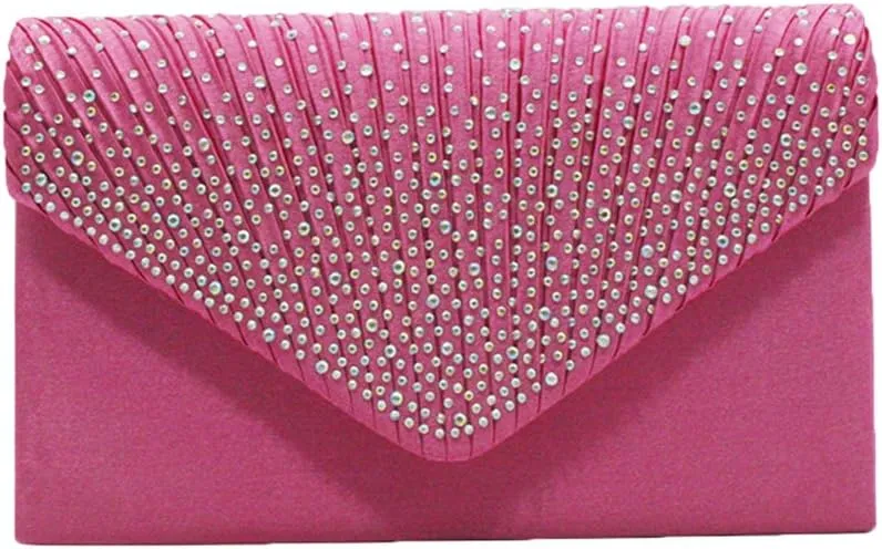 Women Rhinestone Decor Envelope Clutch Bag Evening Party Handbag Purse (White)