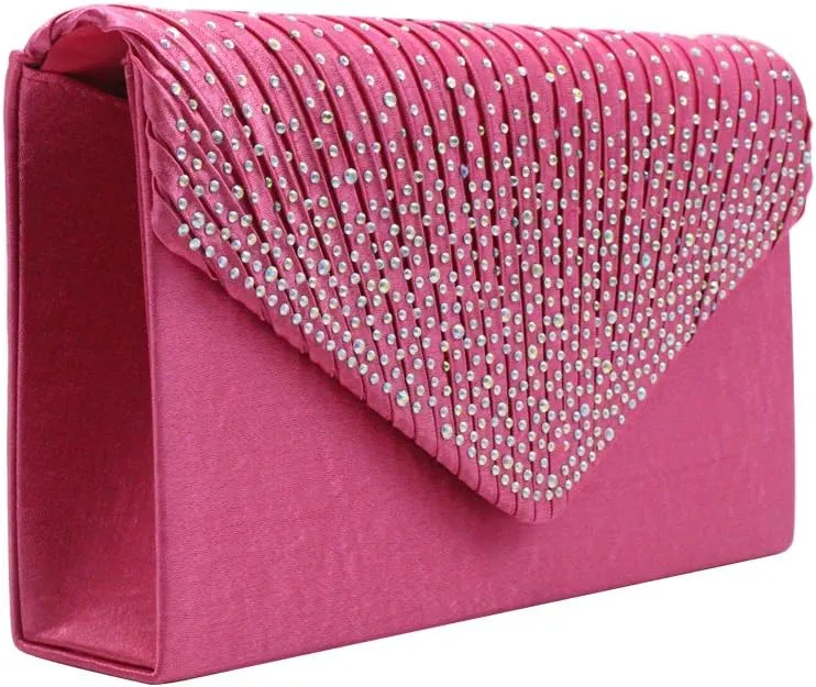 Women Rhinestone Decor Envelope Clutch Bag Evening Party Handbag Purse (White)