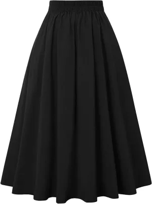Women Solid Casual Elastic MIdi Skirts Vintage High Waist Pleated Skirt Fashion Loose Fit Soft Vacation Skirts