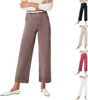 Women Stretch Twill Cropped Wide Leg Pant High Waist Casual Capri Pant Straight Leg Chino Pants Baggy Ankle Jeans