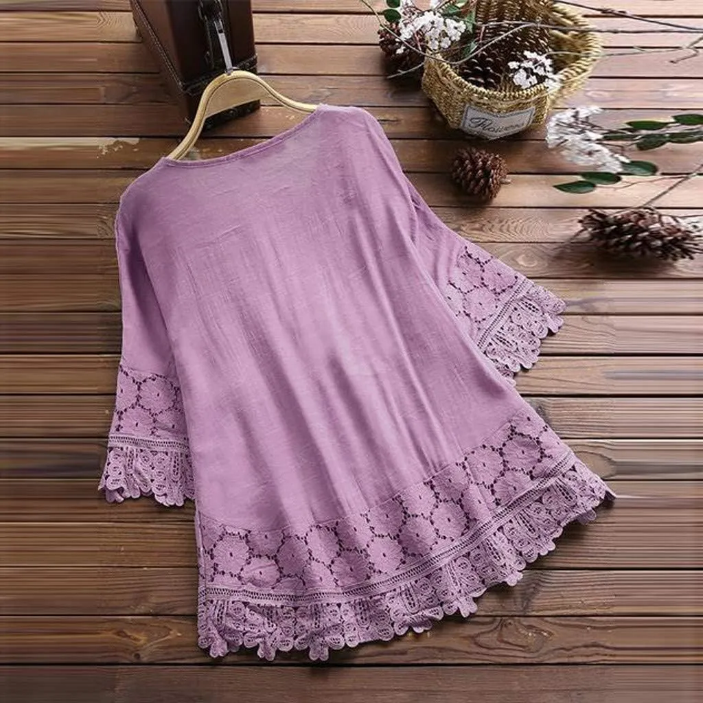 Women Summer 3/4 Sleeve Shirts Button Down Loose Fit Blouse Fashion Cat Print T-Shirts Plus Size Loose Tops