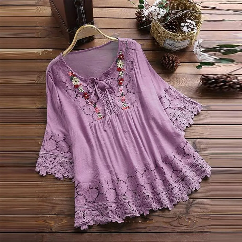 Women Summer 3/4 Sleeve Shirts Button Down Loose Fit Blouse Fashion Cat Print T-Shirts Plus Size Loose Tops