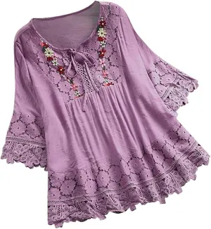 Women Summer 3/4 Sleeve Shirts Button Down Loose Fit Blouse Fashion Cat Print T-Shirts Plus Size Loose Tops