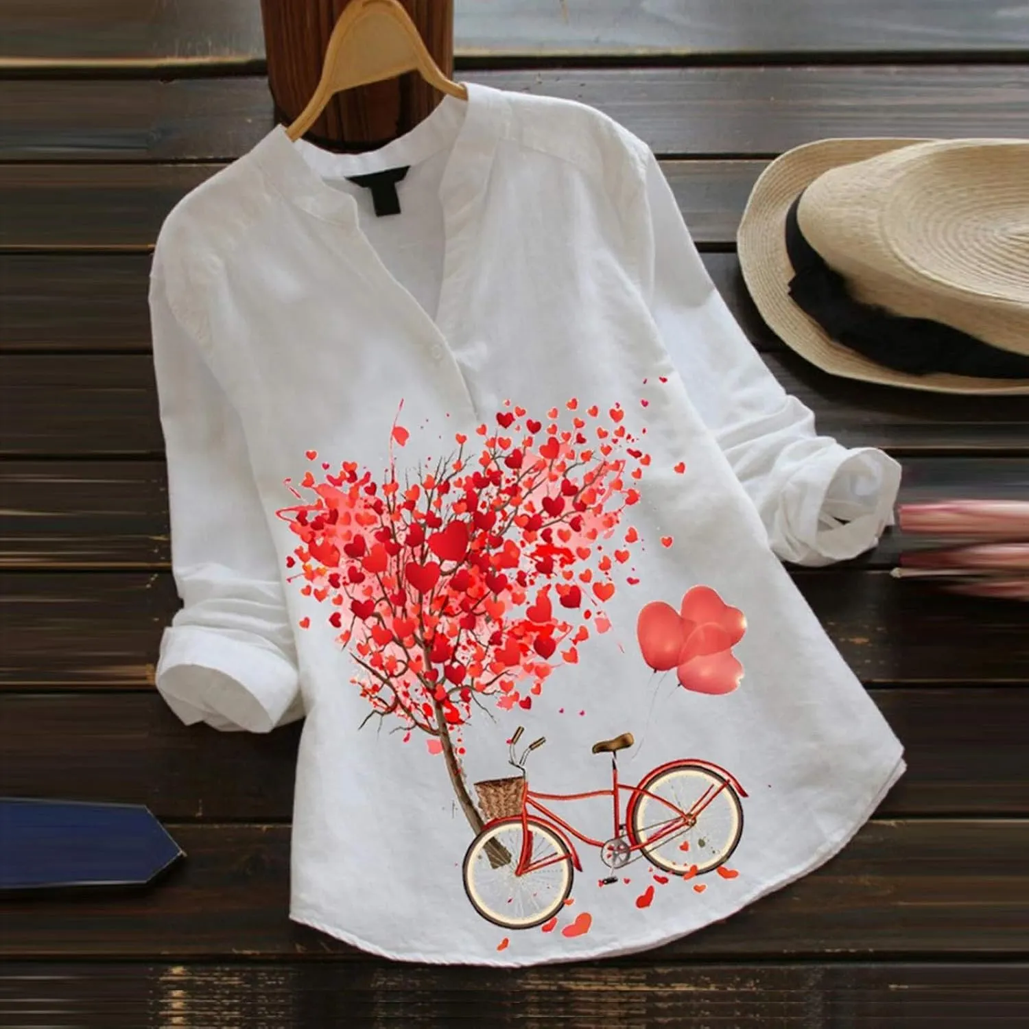 Women Summer 3/4 Sleeve Shirts Button Down Loose Fit Blouse Fashion Cat Print T-Shirts Plus Size Loose Tops