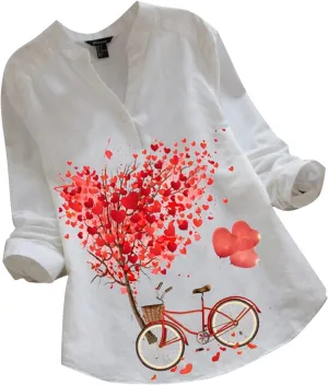 Women Summer 3/4 Sleeve Shirts Button Down Loose Fit Blouse Fashion Cat Print T-Shirts Plus Size Loose Tops