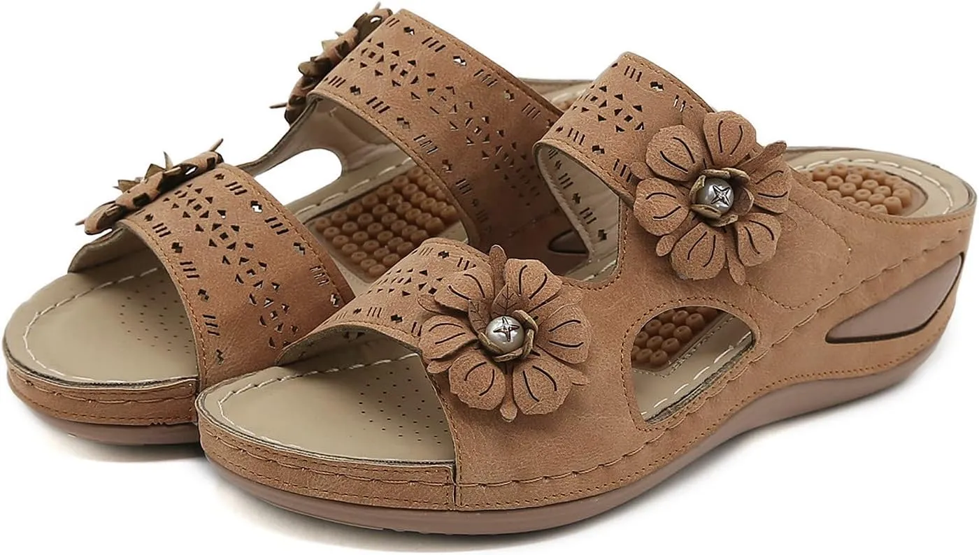 Women Summer Flowers Casual Open Toe Wedges Massage Soft Bottom Slippers Breathable Slip On Shoes Sandals Women's