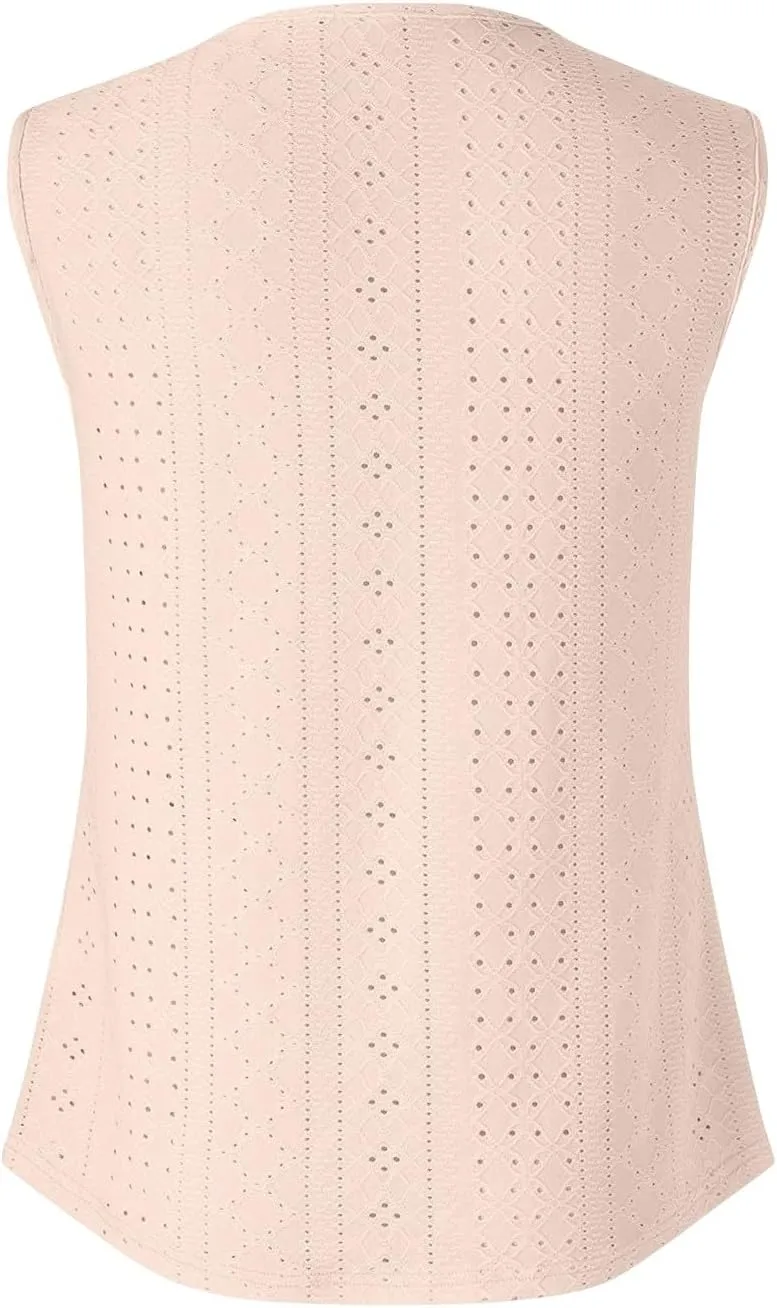 Women Tank Tops Summer Sleeveless Basic Cami Top Shirt Slim Knit Ribbed Vest Eyelet Blouses Trendy Outfits