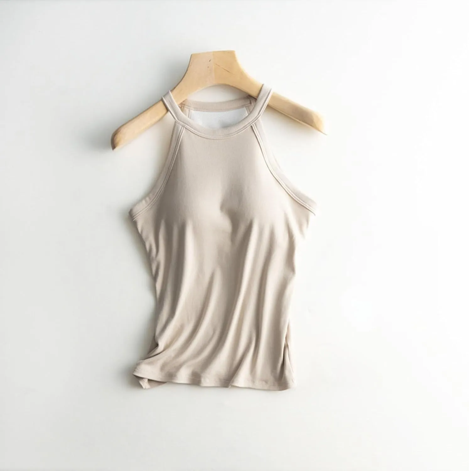 Women Tank Tops with Built in Bras Casual Basic Racerback Ribbed Shirts Sleeveless High Neck Slim Fit Tops