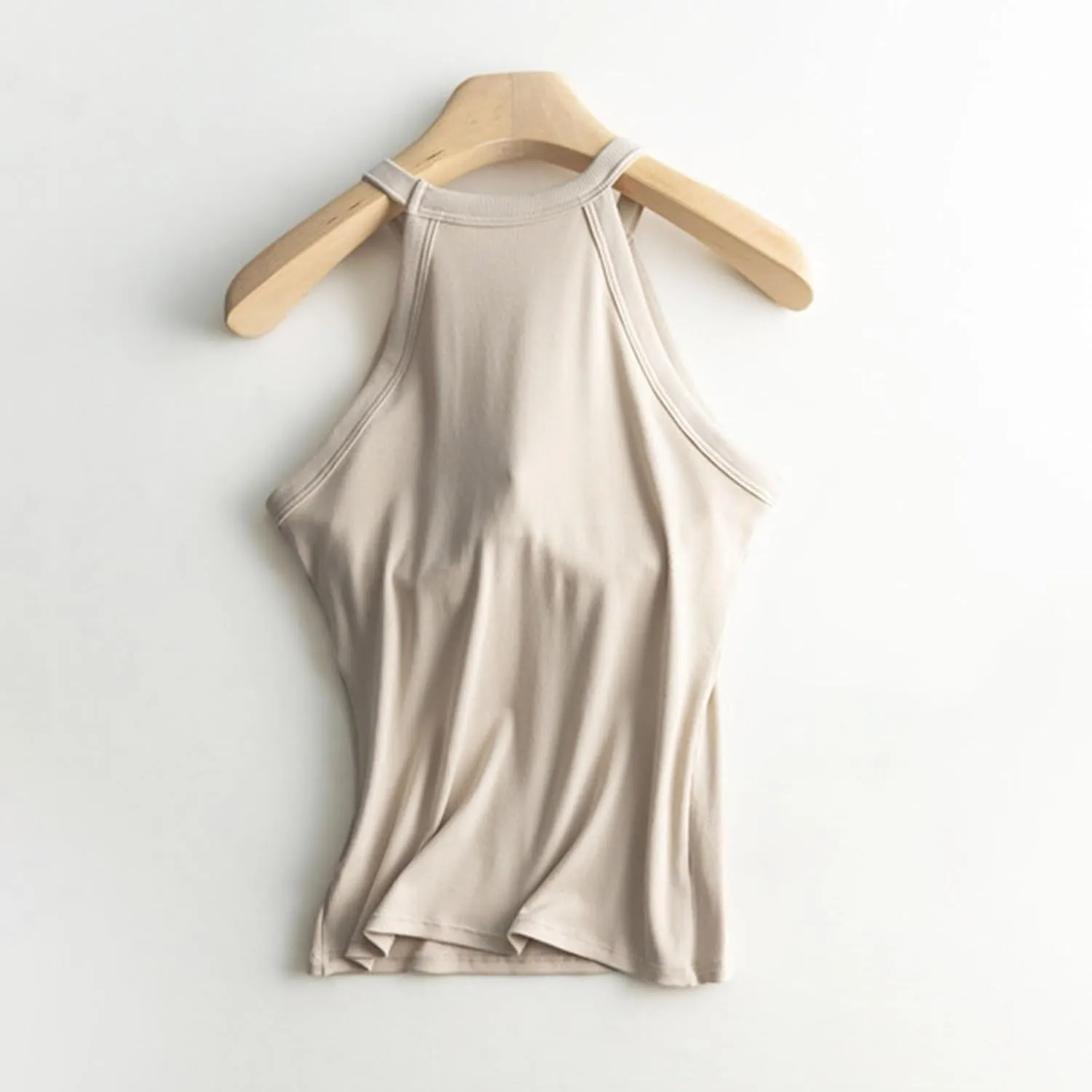 Women Tank Tops with Built in Bras Casual Basic Racerback Ribbed Shirts Sleeveless High Neck Slim Fit Tops