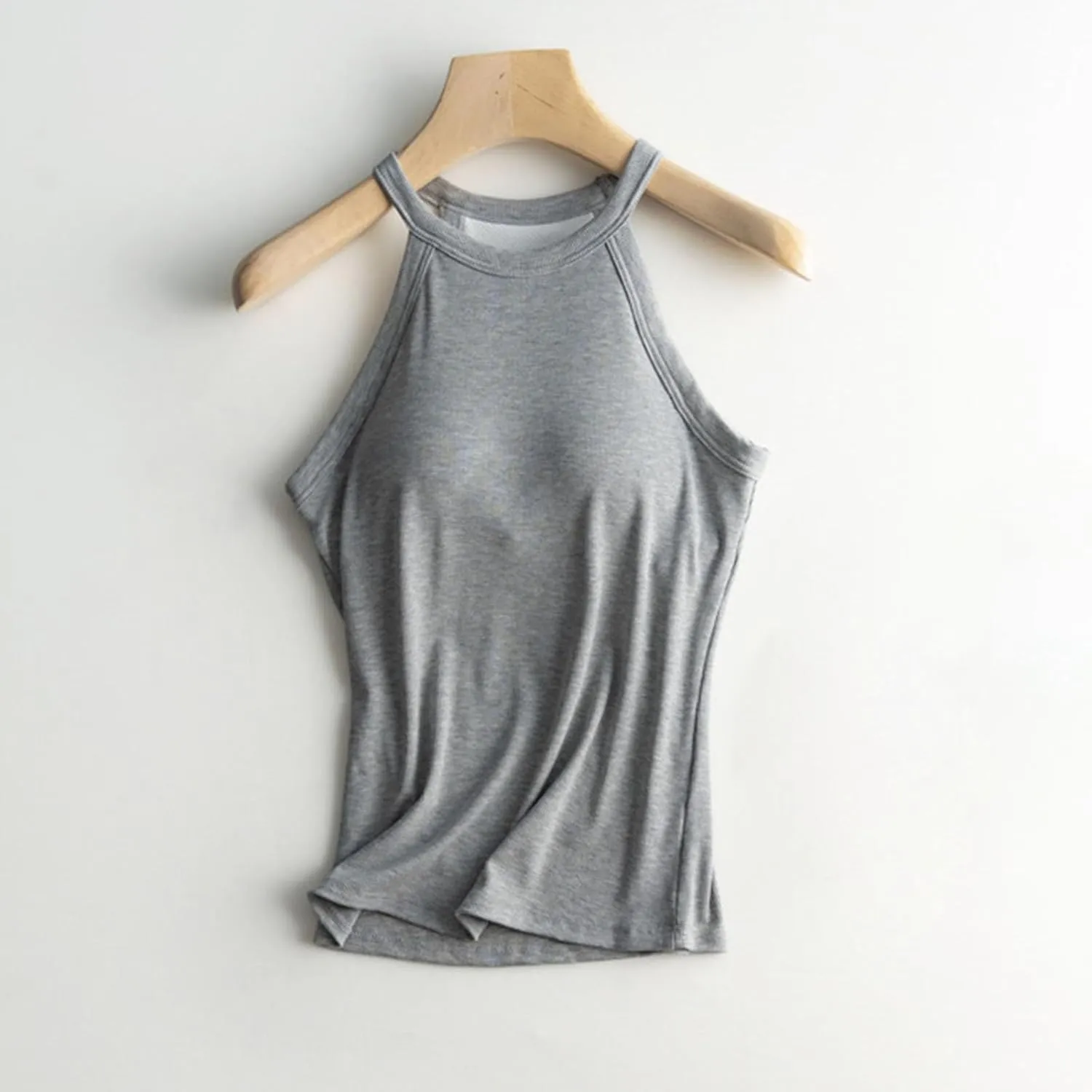 Women Tank Tops with Built in Bras Casual Basic Racerback Ribbed Shirts Sleeveless High Neck Slim Fit Tops