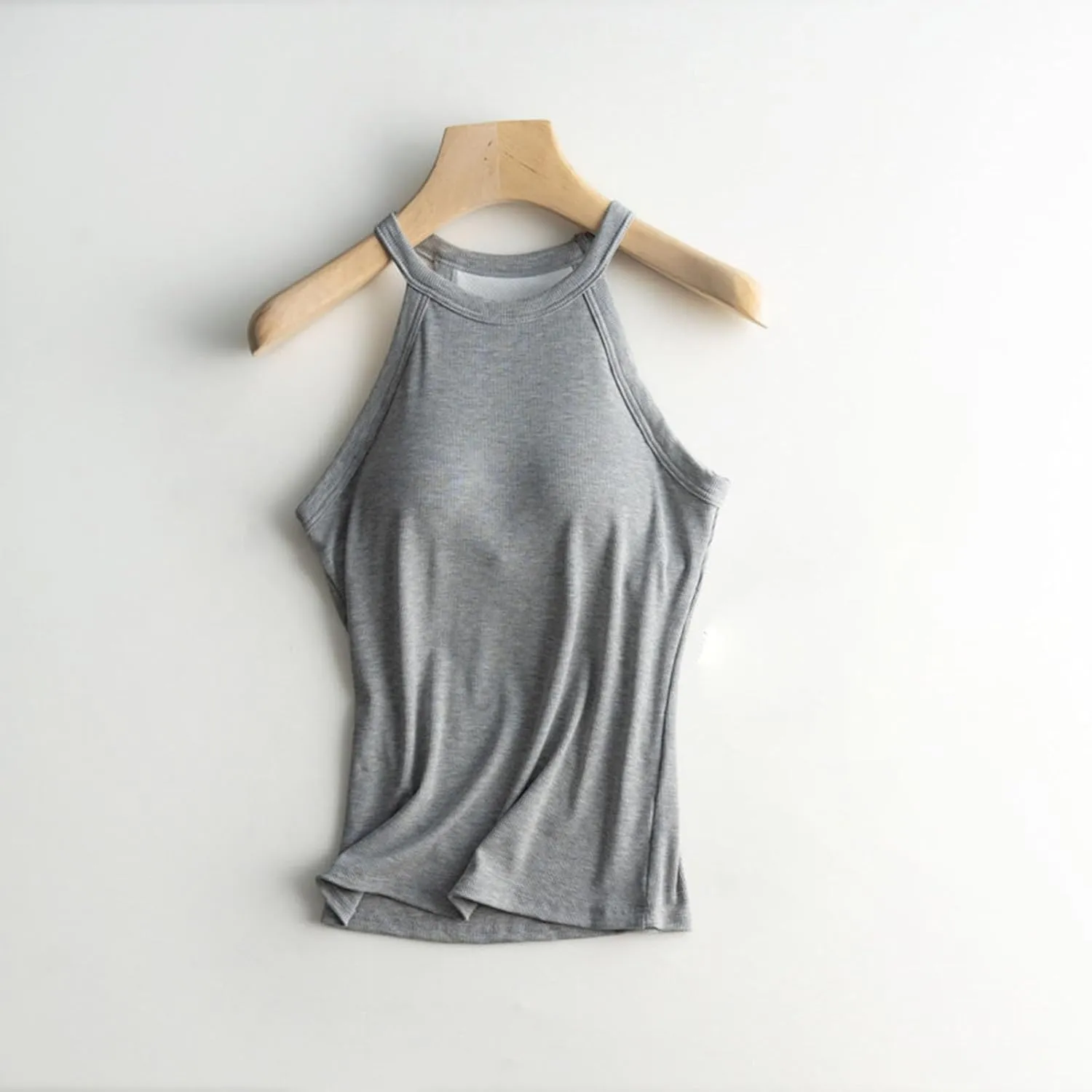 Women Tank Tops with Built in Bras Casual Basic Racerback Ribbed Shirts Sleeveless High Neck Slim Fit Tops