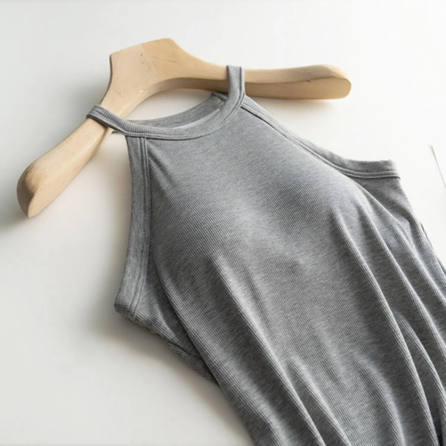 Women Tank Tops with Built in Bras Casual Basic Racerback Ribbed Shirts Sleeveless High Neck Slim Fit Tops