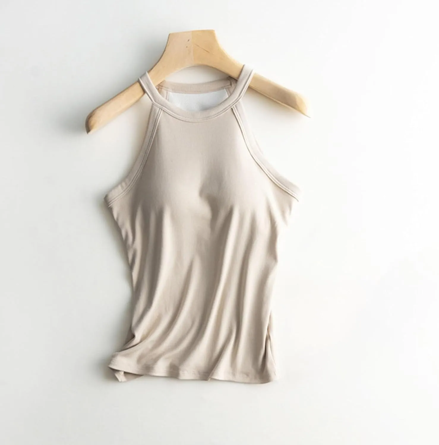 Women Tank Tops with Built in Bras Casual Basic Racerback Ribbed Shirts Sleeveless High Neck Slim Fit Tops