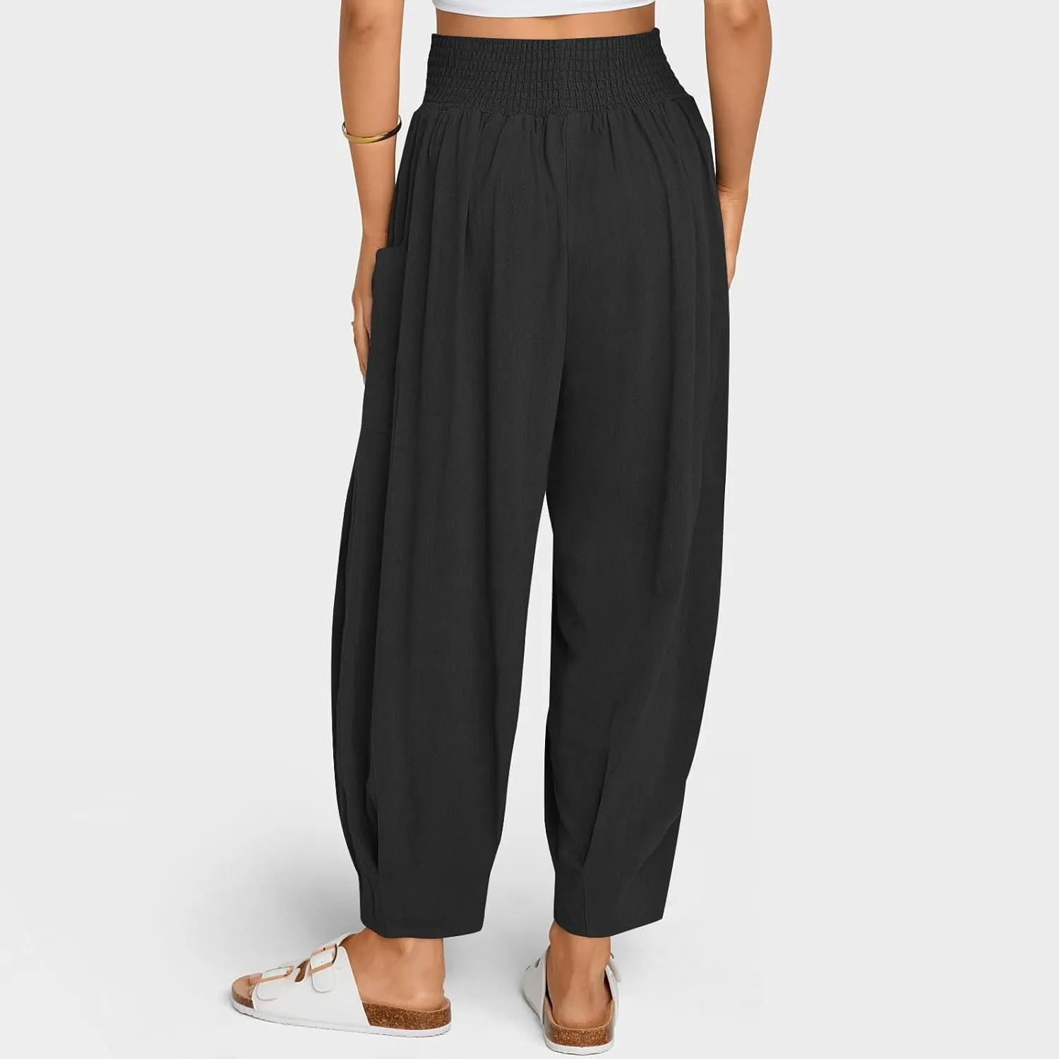 Women's Baggy Harem Pants Comfy Loose Summer Pants High Waisted Boho Beach Pants Trendy Travel Pants with Pockets