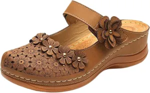 Women's Ballet Shoes Flats Flower Decoration Closed Toe Sandals Non Slip Work Shoe Comfortable Outdoor Shoes for Walking Orthopedic Sandals for Women Comfort Wear Shoe Summer Beach Sandal Fashion