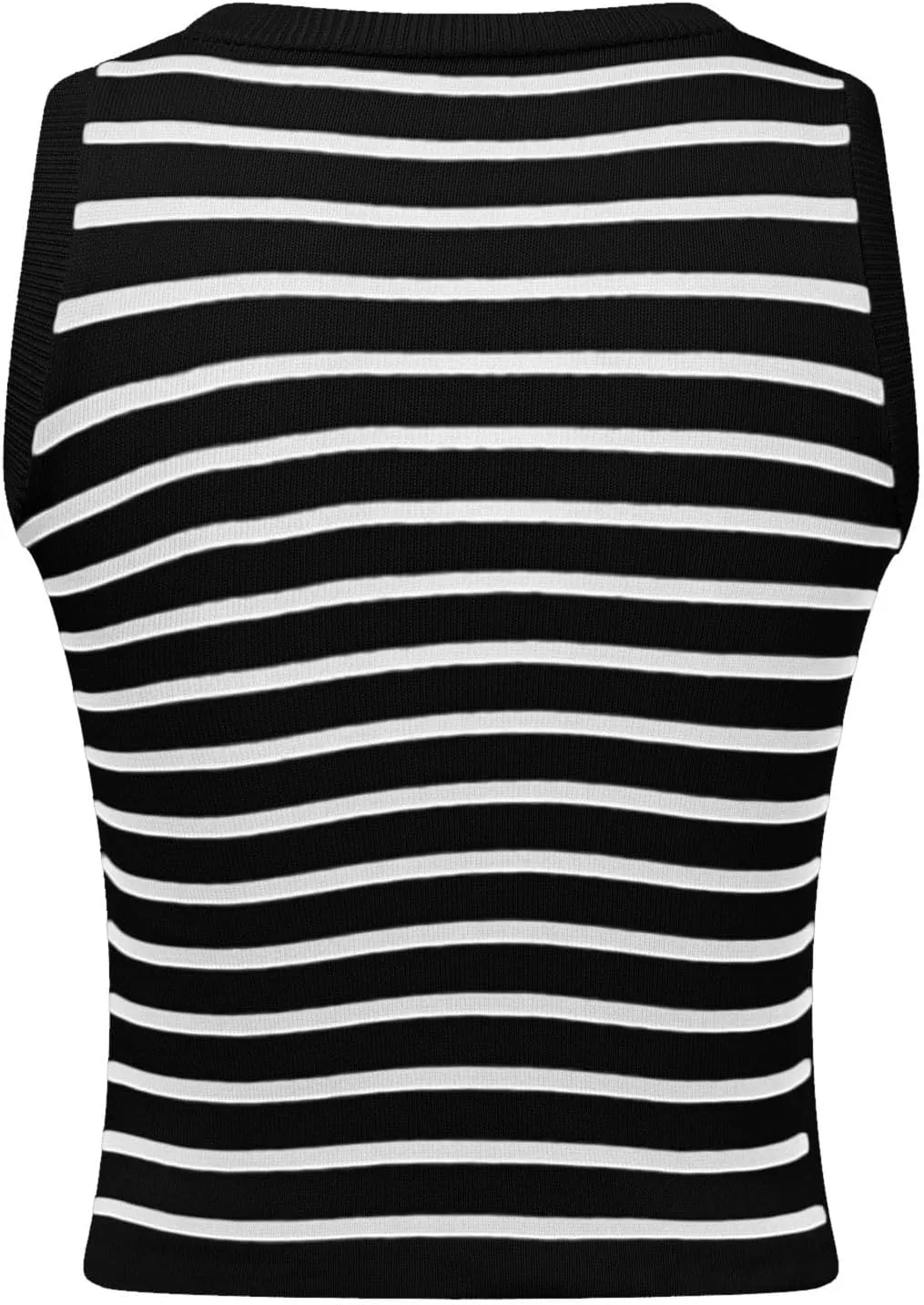 Womens Basic Tops 2025 Summer High Round Neck Striped Printed Knit Tank Tops Slim Fit Casual Sleeveless Going Out Top