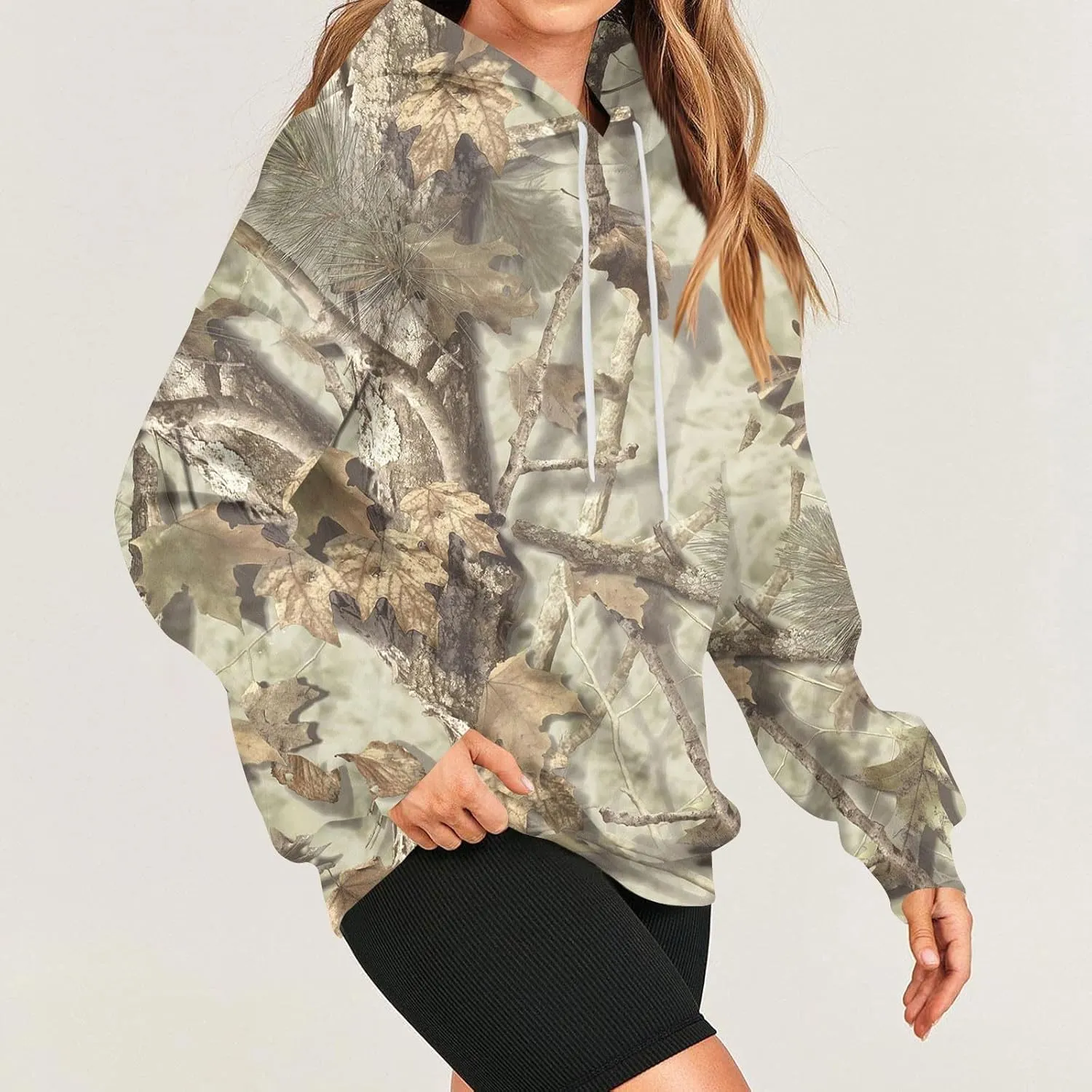 Womens Camo Hoodies Light Camo Hoodie Maple Oversized Hooded Sweatshirt Fleece Pullover Sweatshirts Long Sleeve with Pocket