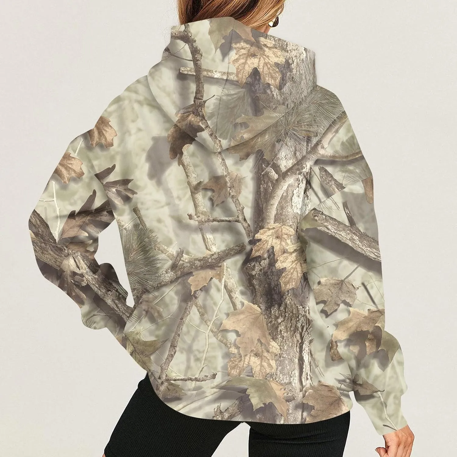 Womens Camo Hoodies Light Camo Hoodie Maple Oversized Hooded Sweatshirt Fleece Pullover Sweatshirts Long Sleeve with Pocket