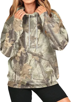 Womens Camo Hoodies Light Camo Hoodie Maple Oversized Hooded Sweatshirt Fleece Pullover Sweatshirts Long Sleeve with Pocket