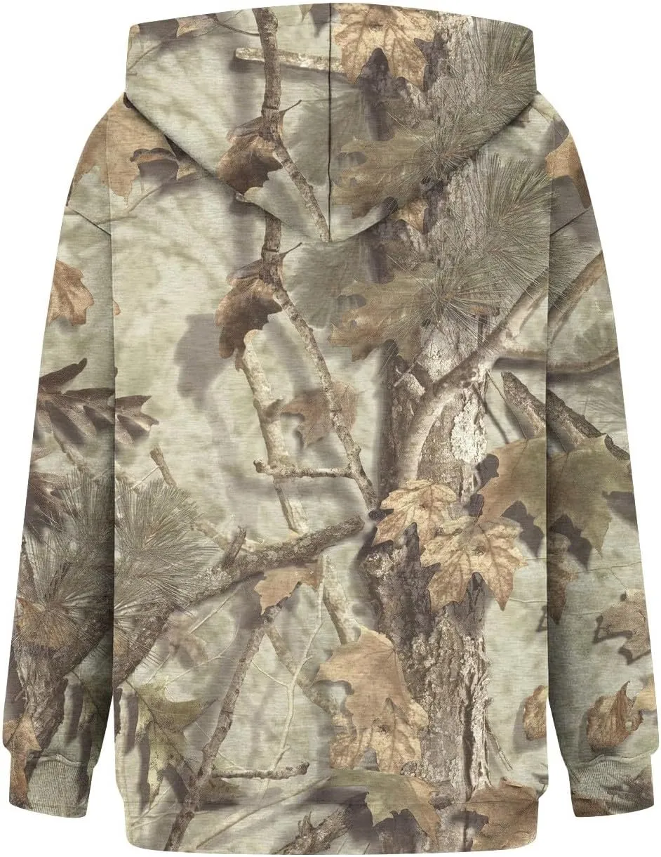 Womens Camo Hoodies Light Camo Hoodie Maple Oversized Hooded Sweatshirt Fleece Pullover Sweatshirts Long Sleeve with Pocket
