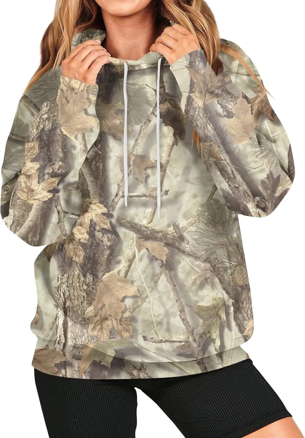 Womens Camo Hoodies Light Camo Hoodie Maple Oversized Hooded Sweatshirt Fleece Pullover Sweatshirts Long Sleeve with Pocket