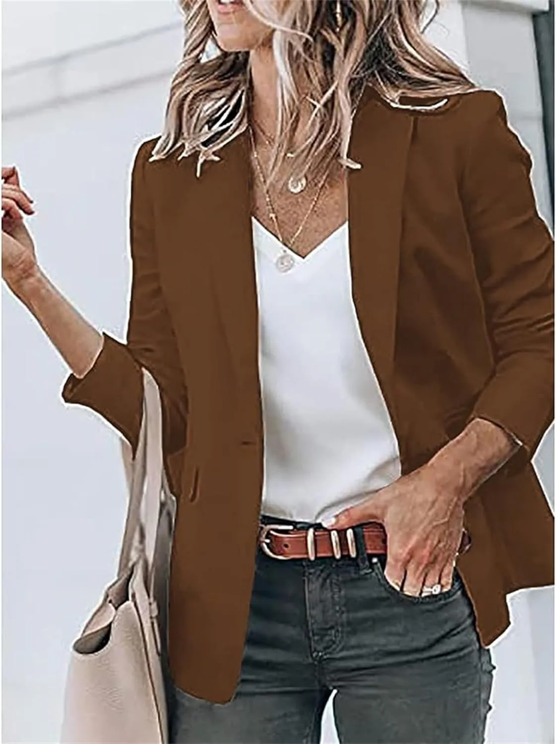Womens Casual Blazers Open Front Long Sleeve Work Office Jackets Blazer Suit Jacket Button Lightweight Cardigans