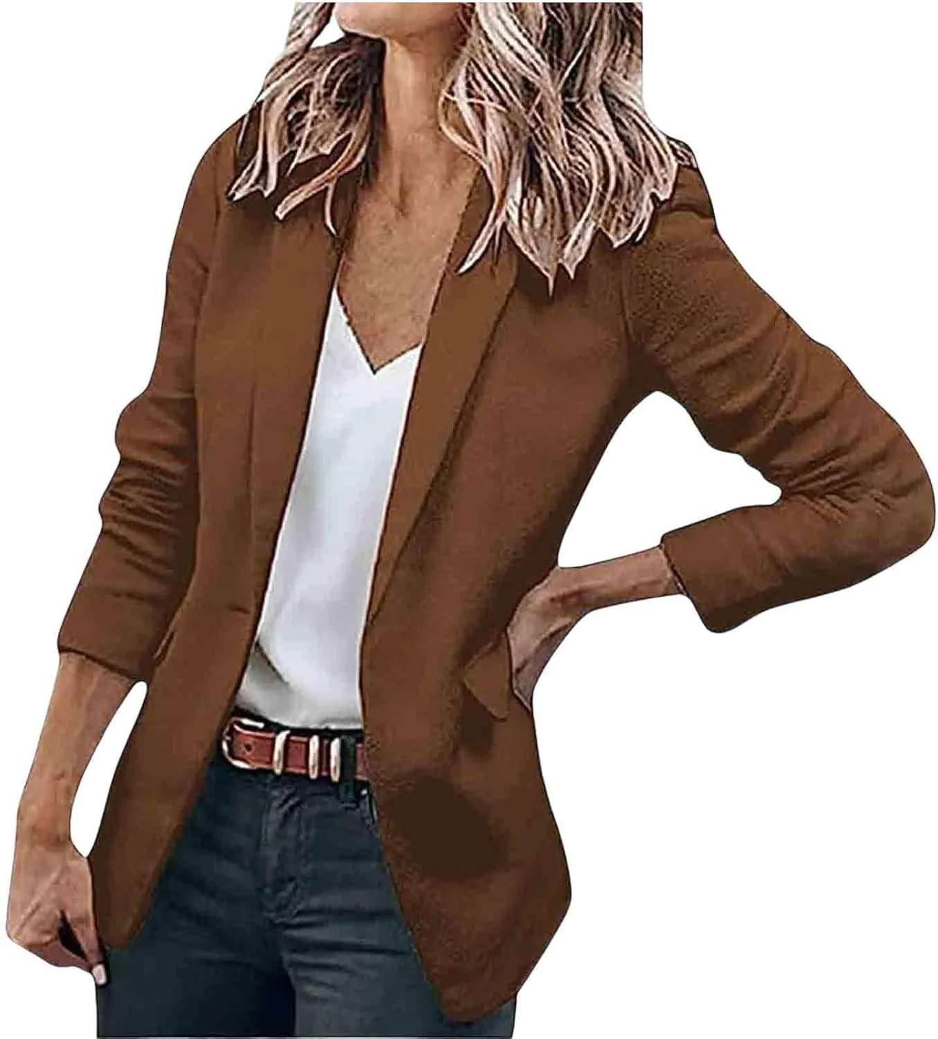 Womens Casual Blazers Open Front Long Sleeve Work Office Jackets Blazer Suit Jacket Button Lightweight Cardigans