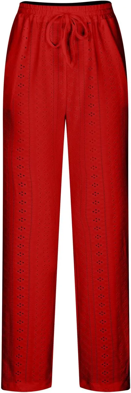 Womens Casual Linen Pants Comfy Soft High Waist Pants Drawstring Loose Fit Pants Summer Pants Trousers with Pockets