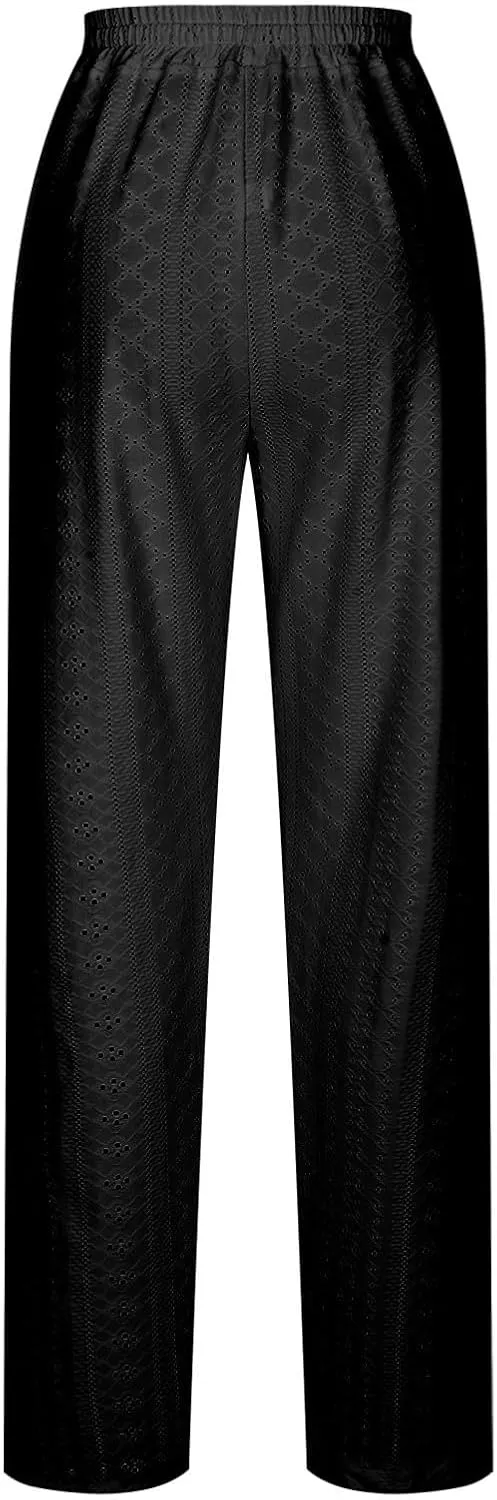 Womens Casual Linen Pants Comfy Soft High Waist Pants Drawstring Loose Fit Pants Summer Pants Trousers with Pockets