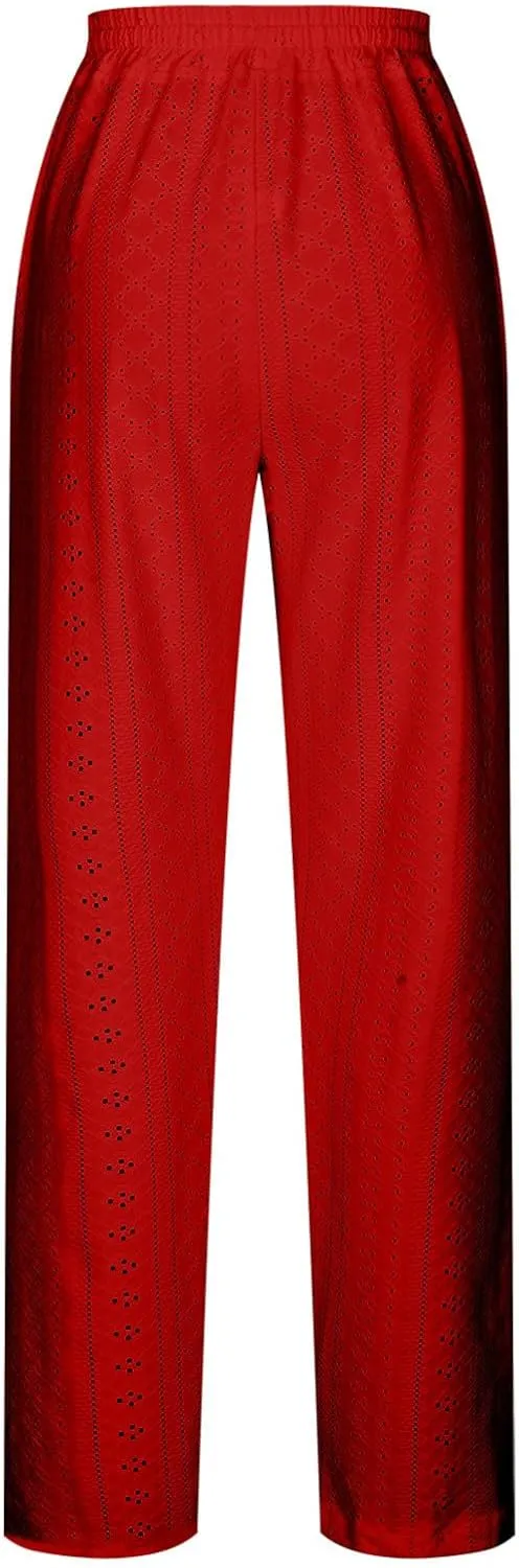 Womens Casual Linen Pants Comfy Soft High Waist Pants Drawstring Loose Fit Pants Summer Pants Trousers with Pockets