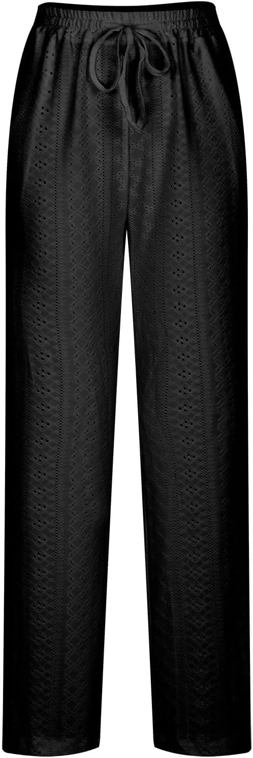 Womens Casual Linen Pants Comfy Soft High Waist Pants Drawstring Loose Fit Pants Summer Pants Trousers with Pockets