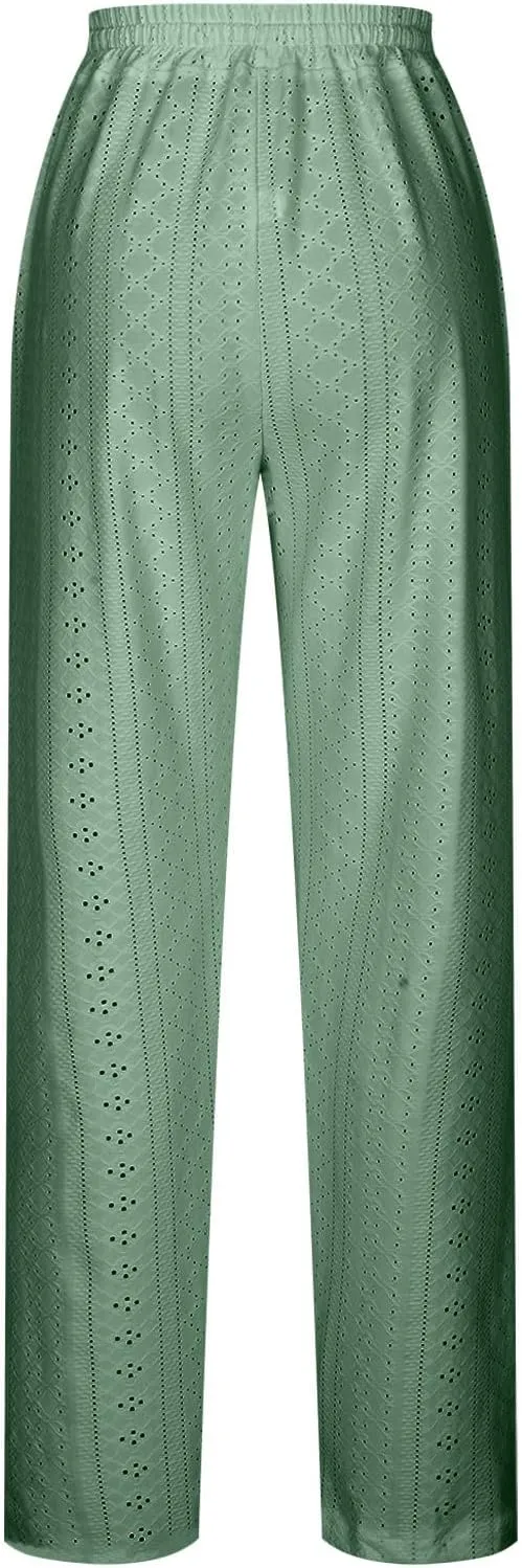 Womens Casual Linen Pants Comfy Soft High Waist Pants Drawstring Loose Fit Pants Summer Pants Trousers with Pockets