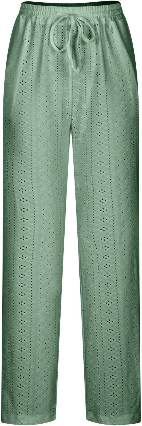 Womens Casual Linen Pants Comfy Soft High Waist Pants Drawstring Loose Fit Pants Summer Pants Trousers with Pockets