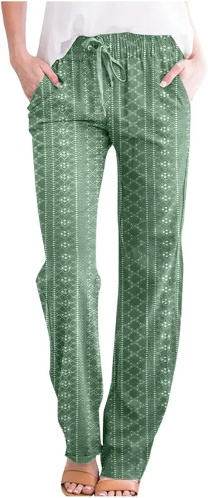 Womens Casual Linen Pants Comfy Soft High Waist Pants Drawstring Loose Fit Pants Summer Pants Trousers with Pockets