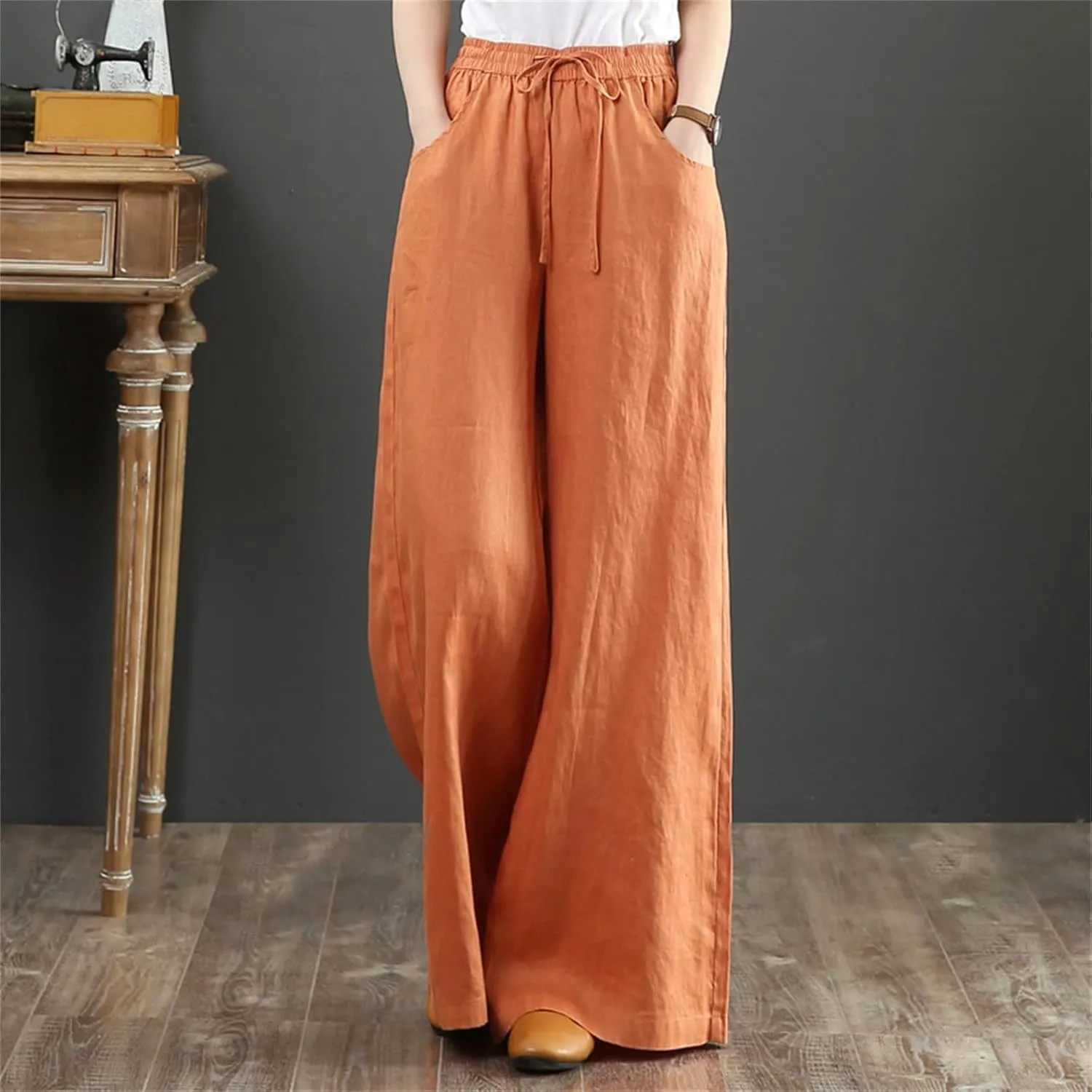 Women's Casual Loose Drawstring Elastic High Waisted Harem Pants Comfy Trousers Travel Outdoor Hiking Pants with Pockets