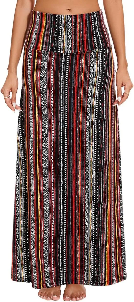 Womens Casual Soft Foldover High Waist Maxi Long Skirt Versatile Dress