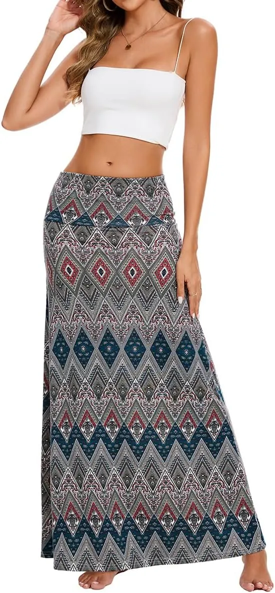 Womens Casual Soft Foldover High Waist Maxi Long Skirt Versatile Dress