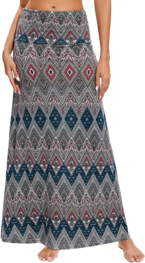 Womens Casual Soft Foldover High Waist Maxi Long Skirt Versatile Dress