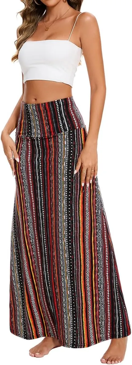 Womens Casual Soft Foldover High Waist Maxi Long Skirt Versatile Dress