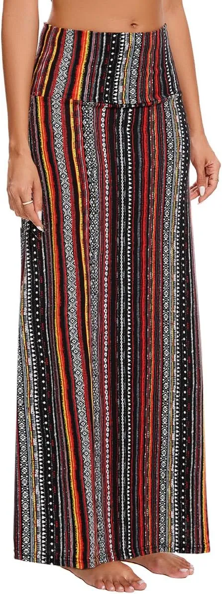 Womens Casual Soft Foldover High Waist Maxi Long Skirt Versatile Dress