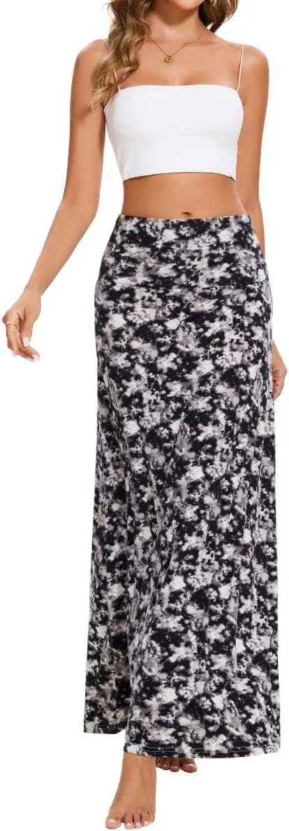 Womens Casual Soft Foldover High Waist Maxi Long Skirt Versatile Dress