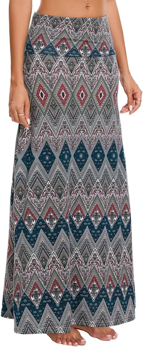Womens Casual Soft Foldover High Waist Maxi Long Skirt Versatile Dress
