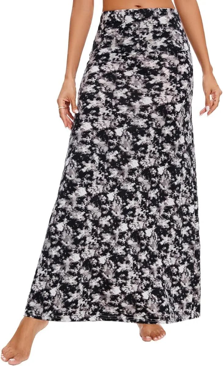 Womens Casual Soft Foldover High Waist Maxi Long Skirt Versatile Dress