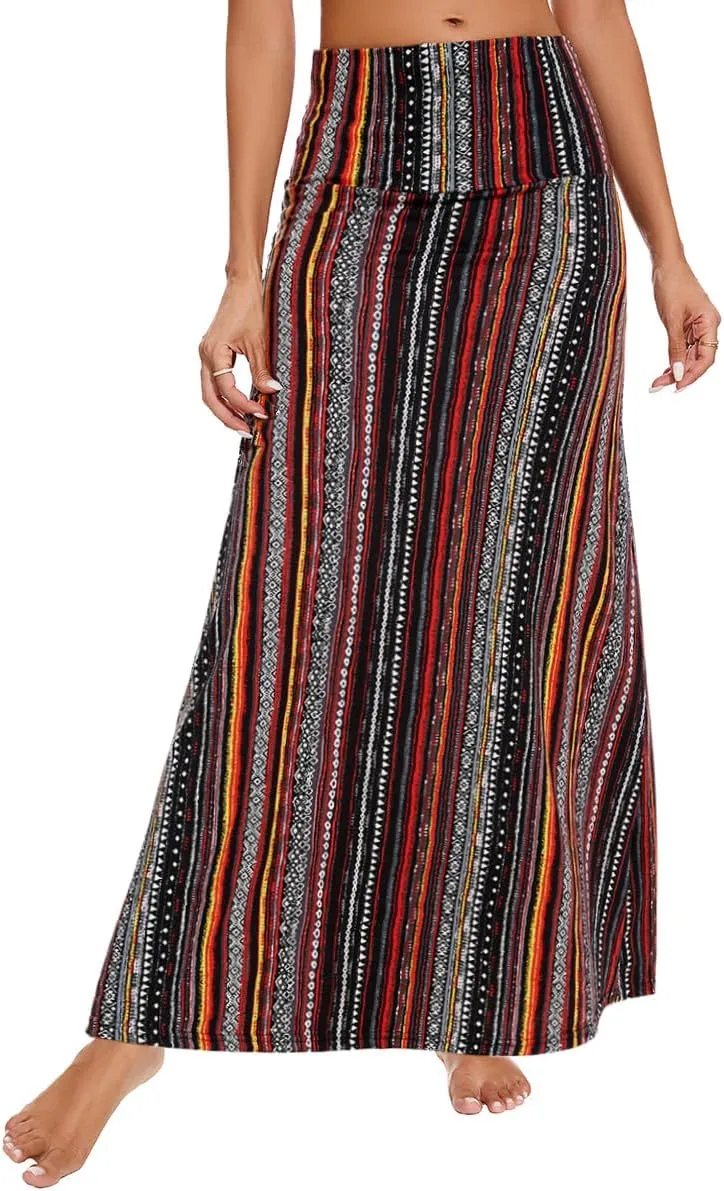 Womens Casual Soft Foldover High Waist Maxi Long Skirt Versatile Dress