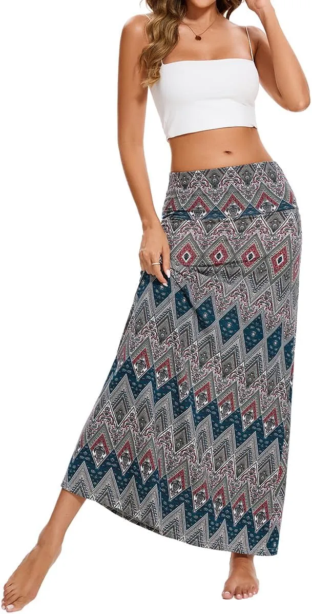 Womens Casual Soft Foldover High Waist Maxi Long Skirt Versatile Dress