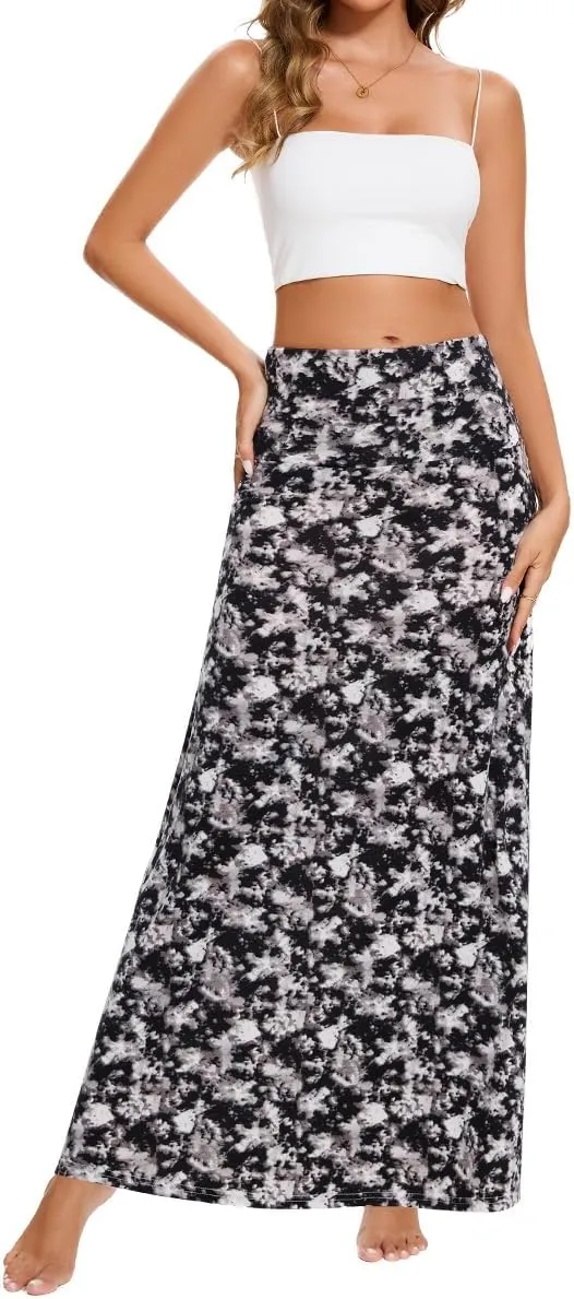 Womens Casual Soft Foldover High Waist Maxi Long Skirt Versatile Dress