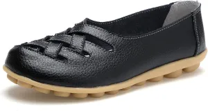 Women's Comfort Walking Casual Flat Loafer Orthopedic Loafers Breathable Leather Hollow Soft Flats Sandals Summer Slip On Cowhide Dressy Closed Toe Wide Width Moccasins Driving Work Shoe