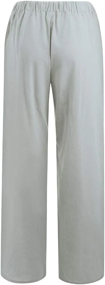 Women's Cotton Linen Palazzo Pants Wide Leg Beach Pants Summer Lightweight Pants Plus Size Lounge Pants with Pockets