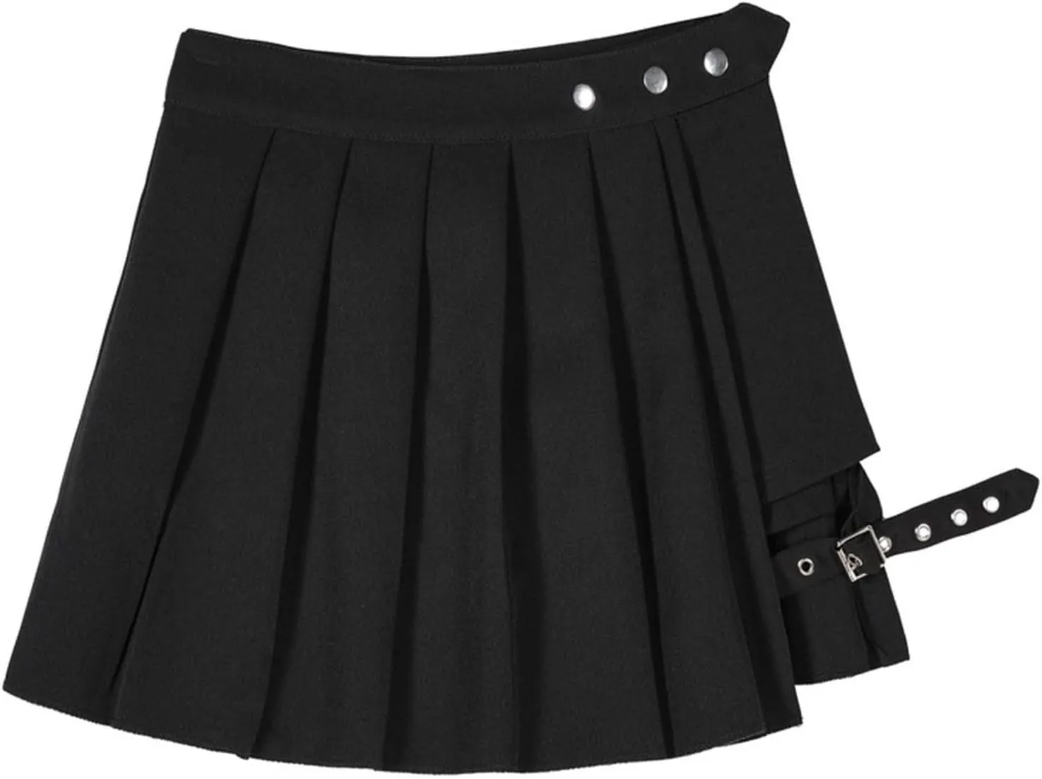 Women's Elastic High Waisted Button Skort with Shorts Leg Ring Belt Pleated Asymmetrical Skirt Casual Flared Basic Skirt