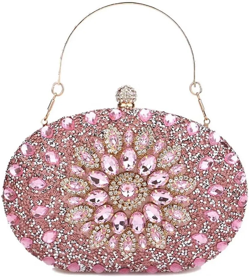 Womens Evening Bag Glitter Evening Clutch Purse Crystal Top Handle Satchel handbag Crossbody Purse with Chain Strap